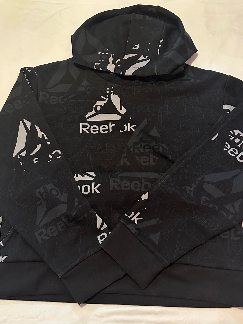 Reebok Black Hoodie with gray and black Logo Trim